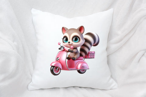 Cute Animals in Pink Scooter Sublimation Sublimation SVGArt 