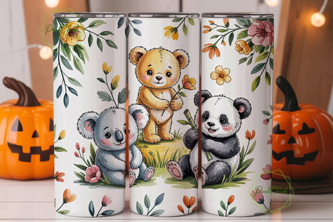 Cute Animals Tumbler Wrap PNG Sublimation PixelChick 