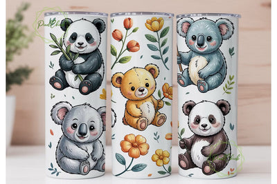 Cute Animals Tumbler Wrap PNG Sublimation PixelChick 