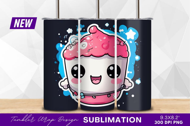 Cute Animated Pink Cupcake Tumbler Png Image Sublimation Regulrcrative 