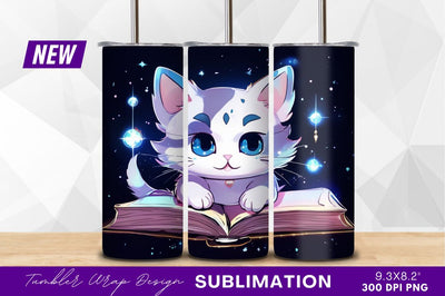Cute anime cat reading a magical book Sublimation Regulrcrative 