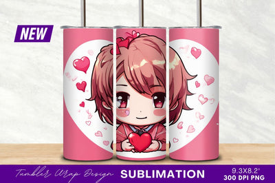Cute anime character holding red heart tumbler png Sublimation Regulrcrative 