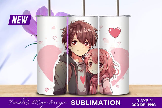 Cute Anime Couple In Love Illustration Tumbler Png Sublimation Regulrcrative 