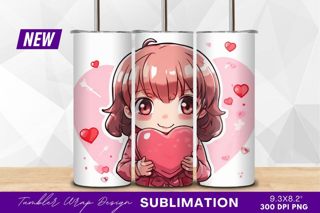 Cute anime girl holding heart illustration Sublimation Regulrcrative 