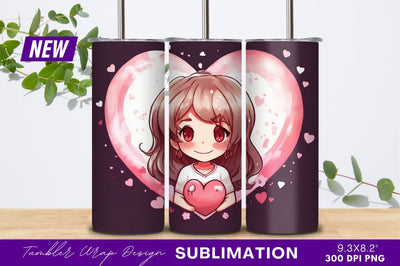Cute anime girl holding heart png tumbler Sublimation Regulrcrative 
