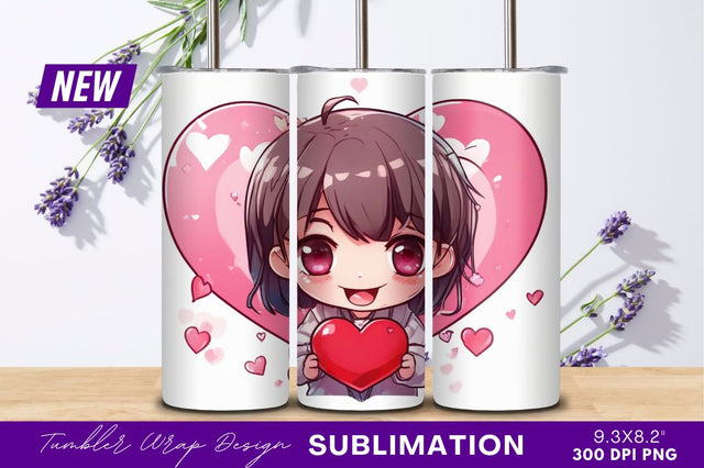 Cute Anime Girl Holding Heart Shape Illustration Sublimation Regulrcrative 