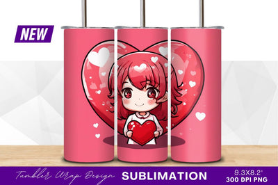 Cute anime girl holding heart tumbler png Sublimation Regulrcrative 