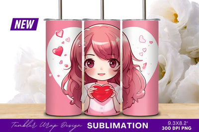 Cute anime girl holding red heart tumbler png Sublimation Regulrcrative 