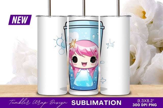 Cute anime girl inside a blue tumbler png Sublimation Regulrcrative 
