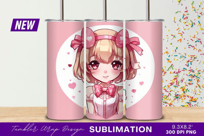 Cute anime girl pink bow tumbler png Sublimation Regulrcrative 