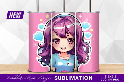 Cute anime girl portrait with pink background Sublimation Regulrcrative 
