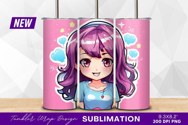 Cute anime girl portrait with pink background Sublimation Regulrcrative 