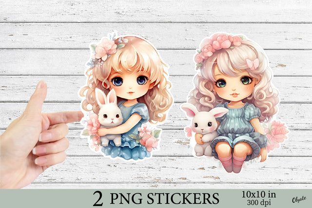Cute Anime Girl Printable Stickers PNG Sublimation Olga Terlyanskaya 