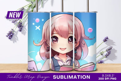 Cute Anime Girl Reading Book Outdoors Illustration Sublimation Regulrcrative 