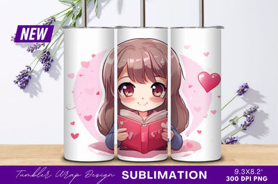 Cute anime girl reading love story book Sublimation Regulrcrative 