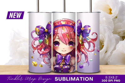 Cute Anime Girl With Bows Tumbler Png Sublimation Regulrcrative 