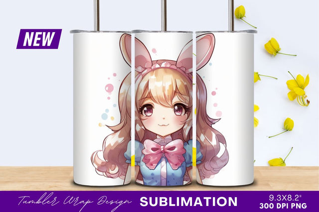 Cute anime girl with bunny ears tumbler png Sublimation Regulrcrative 