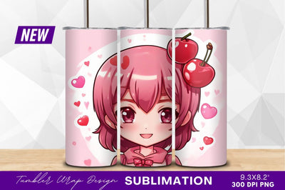 Cute Anime Girl With Cherry And Hearts Sublimation Regulrcrative 