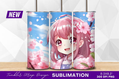 Cute anime girl with cherry blossoms tumbler Sublimation Regulrcrative 