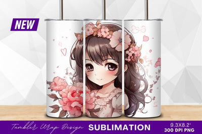 Cute anime girl with flowers clipart png Sublimation Regulrcrative 