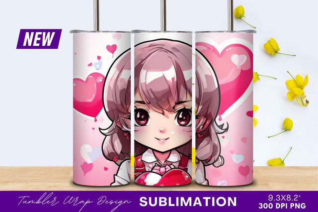 Cute anime girl with heart for valentine Sublimation Regulrcrative 