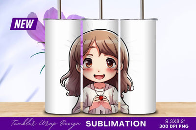 Cute anime girl with heart necklace tumbler png Sublimation Regulrcrative 
