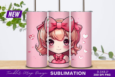 Cute anime girl with pink bow vector Sublimation Regulrcrative 