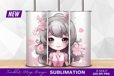 Cute anime girl with pink flowers clipart png Sublimation Regulrcrative 