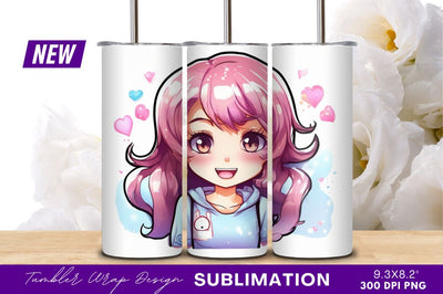 Cute anime girl with pink hair vector Sublimation Regulrcrative 