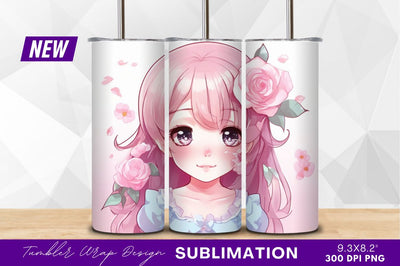 Cute anime girl with roses clipart png Sublimation Regulrcrative 