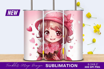 Cute anime girl with valentine cupcake Sublimation Regulrcrative 