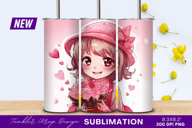 Cute anime girl with valentine cupcake Sublimation Regulrcrative 