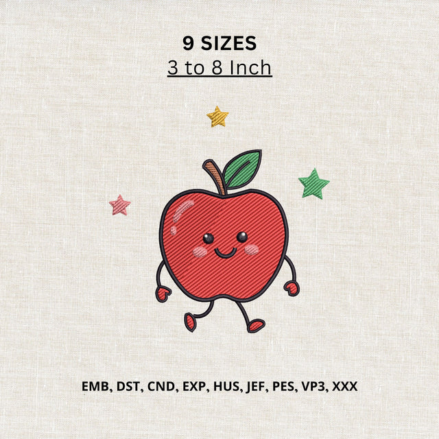 Cute Apple Character Machine Embroidery Design – Back to School Apple Embroidery File Embroidery/Applique DESIGNS PatternFeed8 
