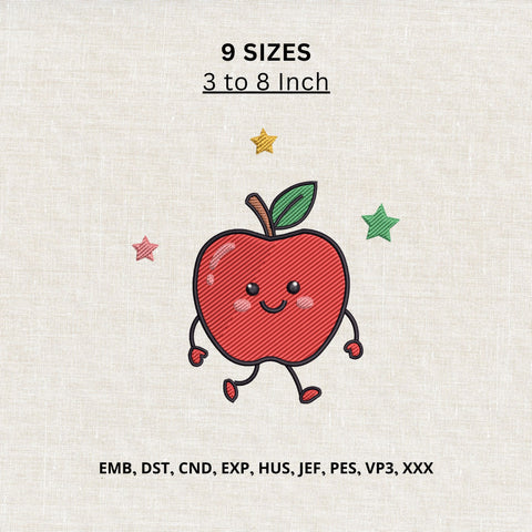 Cute Apple Character Machine Embroidery Design – Back to School Apple Embroidery File Embroidery/Applique DESIGNS PatternFeed8 