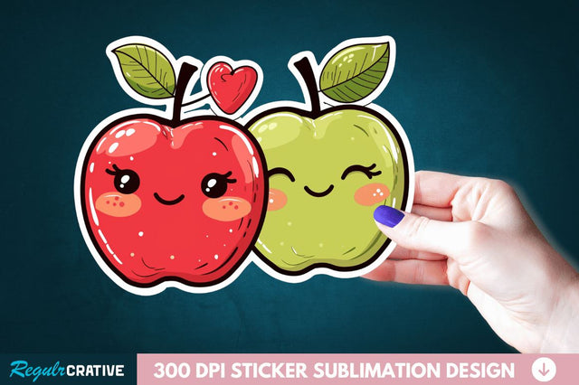 Cute Apple Couple Sticker Clipart Sublimation Regulrcrative 