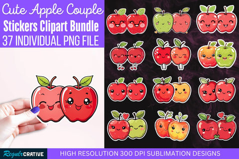 Cute apple couple stickers Bundle Sublimation Regulrcrative 