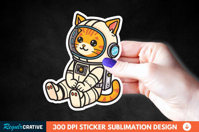 Cute Astronaut Cat Sticker Clipart Sublimation Regulrcrative 