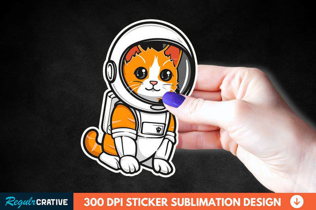 Cute Astronaut Cat Sticker Clipart Sublimation Regulrcrative 