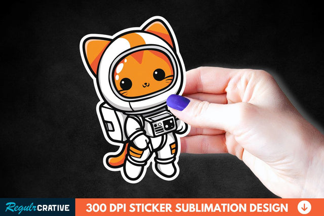 Cute Astronaut Cat Sticker Clipart Sublimation Regulrcrative 