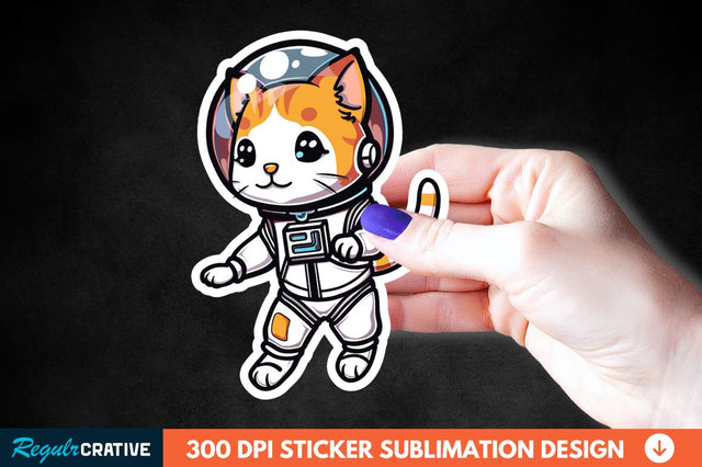 Cute Astronaut Cat Sticker Clipart Sublimation Regulrcrative 