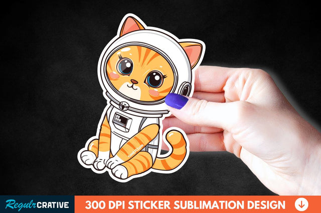 Cute Astronaut Cat Sticker Clipart Sublimation Regulrcrative 
