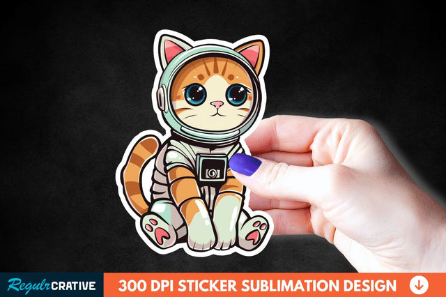 Cute Astronaut Cat Sticker Clipart Sublimation Regulrcrative 