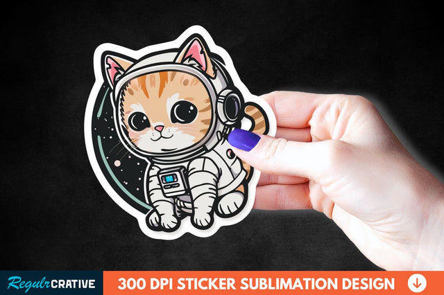 Cute Astronaut Cat Sticker Clipart Sublimation Regulrcrative 