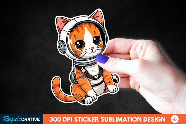 Cute Astronaut Cat Sticker Clipart Sublimation Regulrcrative 