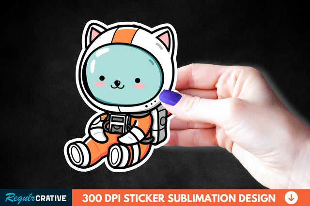 Cute Astronaut Cat Sticker Clipart Sublimation Regulrcrative 