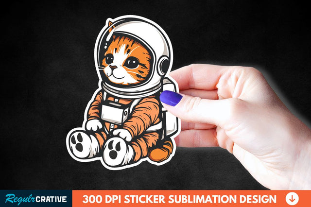 Cute Astronaut Cat Sticker Clipart Sublimation Regulrcrative 
