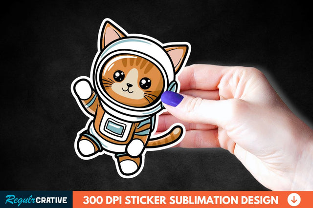 Cute Astronaut Cat Sticker Clipart Sublimation Regulrcrative 