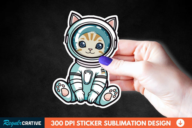 Cute Astronaut Cat Sticker Clipart Sublimation Regulrcrative 
