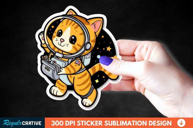 Cute Astronaut Cat Sticker Clipart Sublimation Regulrcrative 
