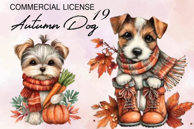 Cute Autumn Dog Sublimation Clipart Bundle. Sublimation SVGArt 